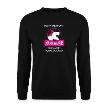 Mamasaurus Rex Dinosaurier Autismus Muttertag - Unisex Pullover - Schwarz - Vorne - Alina (178cm) & Michal (187cm)