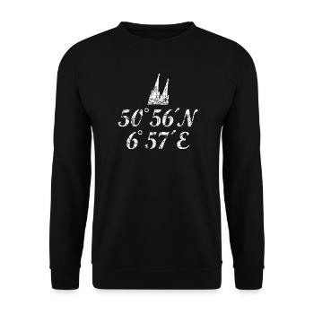 Kölner Dom Koordinaten (Vintage Weiß) Köln - Unisex Pullover - Schwarz - Vorne - Alina (178cm) & Michal (187cm)