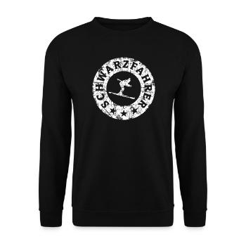 Schwarzfahrer Après-Ski Skifahrer (Vintage/Weiß) - Unisex Pullover - Schwarz - Vorne - Alina (178cm) & Michal (187cm)