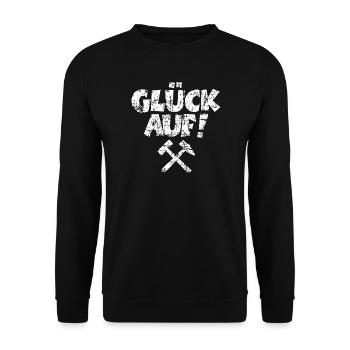 Glück Auf mit Schlägel und Eisen (Vintage/Weiß) - Unisex Pullover - Schwarz - Vorne - Alina (178cm) & Michal (187cm)