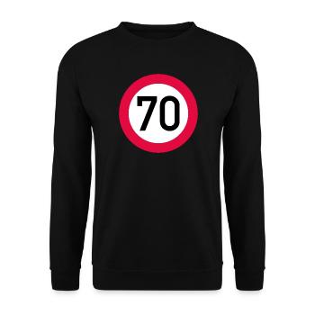 70 ans Attention ! Panneau de signalisation 70 km/h - Sweat-shirt Unisexe - noir - Devant - Alina (178cm) & Michal (187cm)
