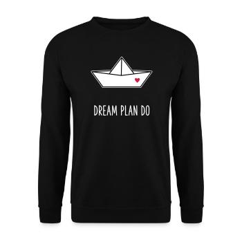 Dream Plan Do - Papierboot Schiffchen Herz - Unisex Pullover - Schwarz - Vorne - Alina (178cm) & Michal (187cm)