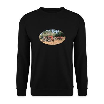Rote Traktoren im Feld - Unisex Pullover - Schwarz - Vorne - Alina (178cm) & Michal (187cm)