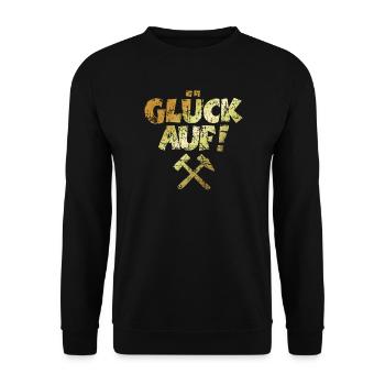 Glück auf mit Schlägel und Eisen Vintage/Goldgelb - Unisex Pullover - Schwarz - Vorne - Alina (178cm) & Michal (187cm)