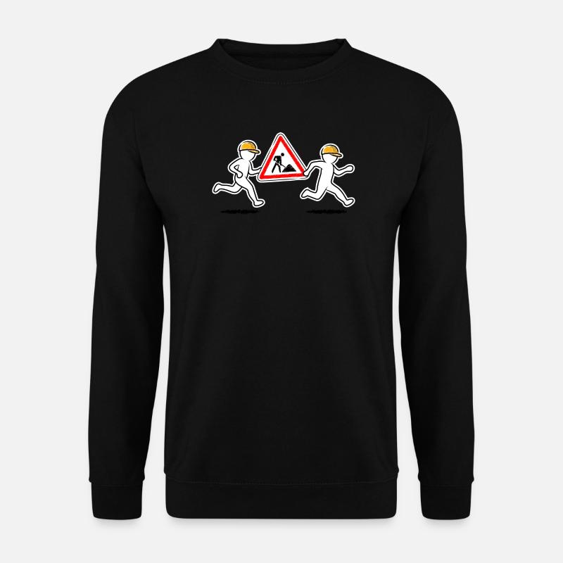 Zwei Bauarbeiter tragen ein Baustellenschild - Unisex Pullover - Schwarz