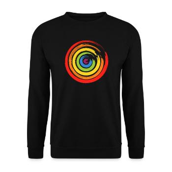 Locker gemalte Kreise aus farbigen Pinselstrichen - Unisex Pullover - Schwarz - Vorne - Alina (178cm) & Michal (187cm)