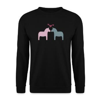Dalapferd Paar Herzen Liebe Valentinstag Skandi - Unisex Pullover - Schwarz - Vorne - Alina (178cm) & Michal (187cm)