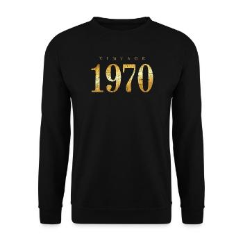 Vintage 1970 (Antik Goldgelb) Geburtstag - Unisex Pullover - Schwarz - Vorne - Alina (178cm) & Michal (187cm)