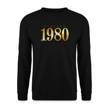 Jahrgang 1980 (Vintage Goldgelb) Geburtstag - Unisex Pullover - Schwarz - Vorne - Alina (178cm) & Michal (187cm)