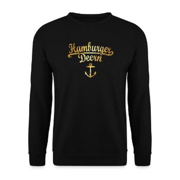 Hamburger Deern Klassik (Vintage Goldgelb) - Unisex Pullover - Schwarz - Vorne - Alina (178cm) & Michal (187cm)