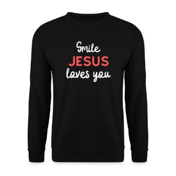 Jesus Loves You Smile Typo - Unisex Sweatshirt - black - Front - Alina (178cm) & Michal (187cm)