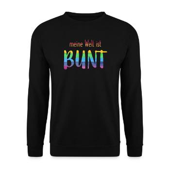 Meine Welt ist bunt - Regenbogen -fröhlich - Unisex Pullover - Schwarz - Vorne - Alina (178cm) & Michal (187cm)