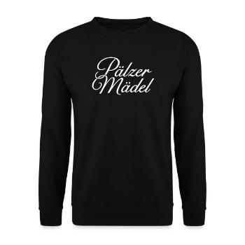 Pälzer Mädel Klassik (Weiß) Mädels aus der Pfalz - Unisex Pullover - Schwarz - Vorne - Alina (178cm) & Michal (187cm)