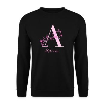 ALICIA Namensshirt Blumen Buchstabe Damen - Unisex Pullover - Schwarz - Vorne - Alina (178cm) & Michal (187cm)