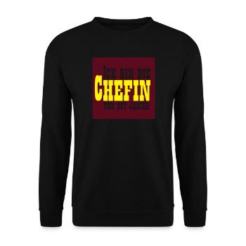Ich bin die Chefin von Dir Janzel - Unisex Pullover - Schwarz - Vorne - Alina (178cm) & Michal (187cm)