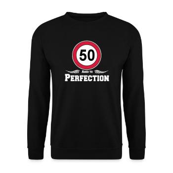 50.Geburtstag , 50 Jahre , Aged to Perfection (25) - Unisex Pullover - Schwarz - Vorne - Alina (178cm) & Michal (187cm)