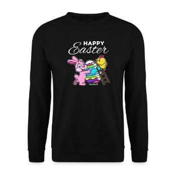 Lapin de pâques heureux lapin de pâques poussin oeuf de poule - Sweat-shirt Unisexe - noir - Devant - Alina (178cm) & Michal (187cm)