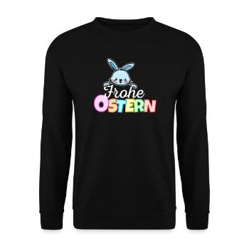 Osterhase Frohe Ostern Gesicht Süß Osterhäschen - Unisex Pullover - Schwarz - Vorne - Alina (178cm) & Michal (187cm)