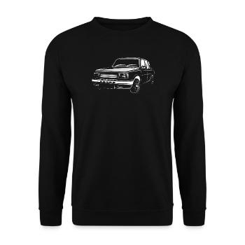 wartburg retro Auto Osten DDR Symbol Logo Grafik - Unisex Pullover - Schwarz - Vorne - Alina (178cm) & Michal (187cm)