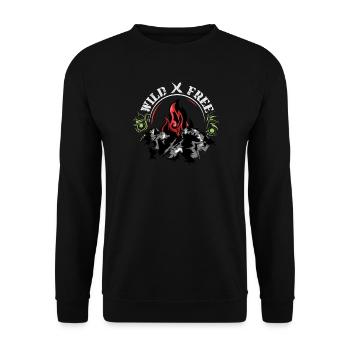 mountain flames symbol Logo wild and free - Unisex Sweatshirt - black - Front - Alina (178cm) & Michal (187cm)