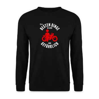 Motorrad Motorräder Biker Lustig Humorvoll Sprüche - Unisex Pullover - Schwarz - Vorne - Alina (178cm) & Michal (187cm)