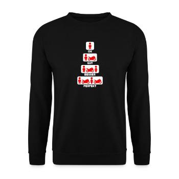 Motorrad Evolution Entwicklung Biker Motorräder - Unisex Pullover - Schwarz - Vorne - Alina (178cm) & Michal (187cm)