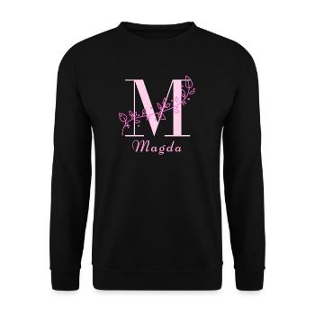 MAGDA Namensshirt Blumen Buchstabe Damen - Unisex Pullover - Schwarz - Vorne - Alina (178cm) & Michal (187cm)