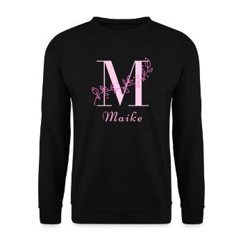 MAIKE Namensshirt Blumen Buchstabe Damen - Unisex Pullover - Schwarz - Vorne - Alina (178cm) & Michal (187cm)