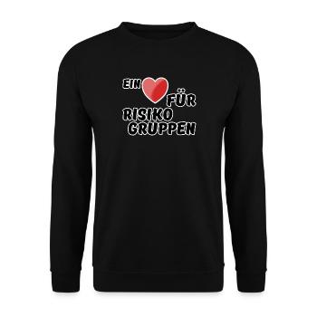 Risikogruppe Spruch Nächstenliebe Herz Virus - Unisex Pullover - Schwarz - Vorne - Alina (178cm) & Michal (187cm)