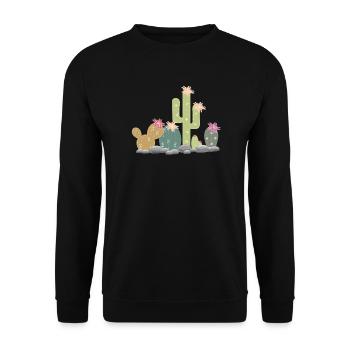 Kakteen Steingarten mit unterschiedlichen Kakteen - Unisex Pullover - Schwarz - Vorne - Alina (178cm) & Michal (187cm)