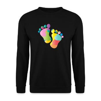 kunterbunte Baby Fußabdrücke - Unisex Pullover - Schwarz - Vorne - Alina (178cm) & Michal (187cm)