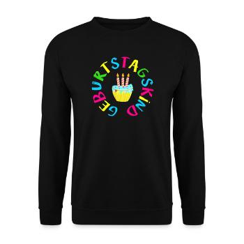 Geburtstagskind / Geburtstag, Geburtstagskuchen - Unisex Pullover - Schwarz - Vorne - Alina (178cm) & Michal (187cm)