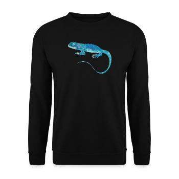 blauer Leguan Collage aus verschiedenen Muster - Unisex Pullover - Schwarz - Vorne - Alina (178cm) & Michal (187cm)