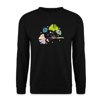 bunter Ginkgo Ast mit Blätter in Regenbogen Farben - Unisex Pullover - Schwarz - Vorne - Alina (178cm) & Michal (187cm)