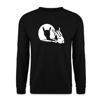 Lustige Kaninchen Schatten Hand Cartoon ROCK Musik METAL - Unisex Pullover - Schwarz - Vorne - Alina (178cm) & Michal (187cm)