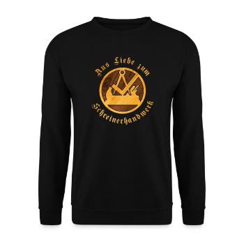 Schreiner Zunftwappen aus Holz | Handwerk Liebe - Unisex Pullover - Schwarz - Vorne - Alina (178cm) & Michal (187cm)