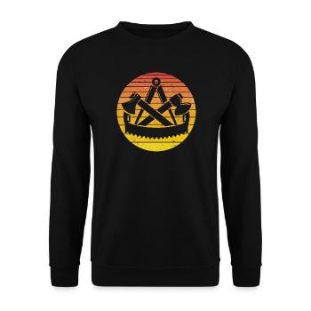 Retro Vintage Zimmermann Handwerker Rot - Unisex Pullover - Schwarz - Vorne - Alina (178cm) & Michal (187cm)