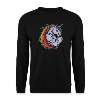 Muskeltraining Motivation Einhorn Fitnessstudio - Unisex Pullover - Schwarz - Vorne - Alina (178cm) & Michal (187cm)