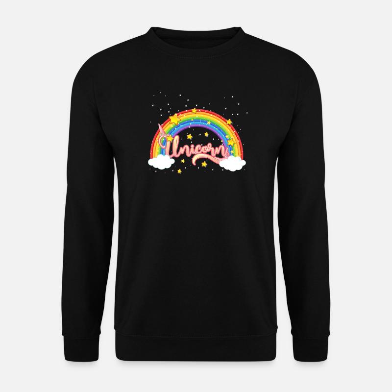 Bunter Regenbogen mit Einhornschriftzug - Unisex Pullover - Schwarz
