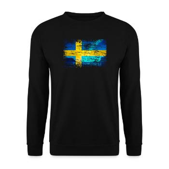 Swedish flag with northern lights in vintage style - Unisex Sweatshirt - black - Front - Alina (178cm) & Michal (187cm)