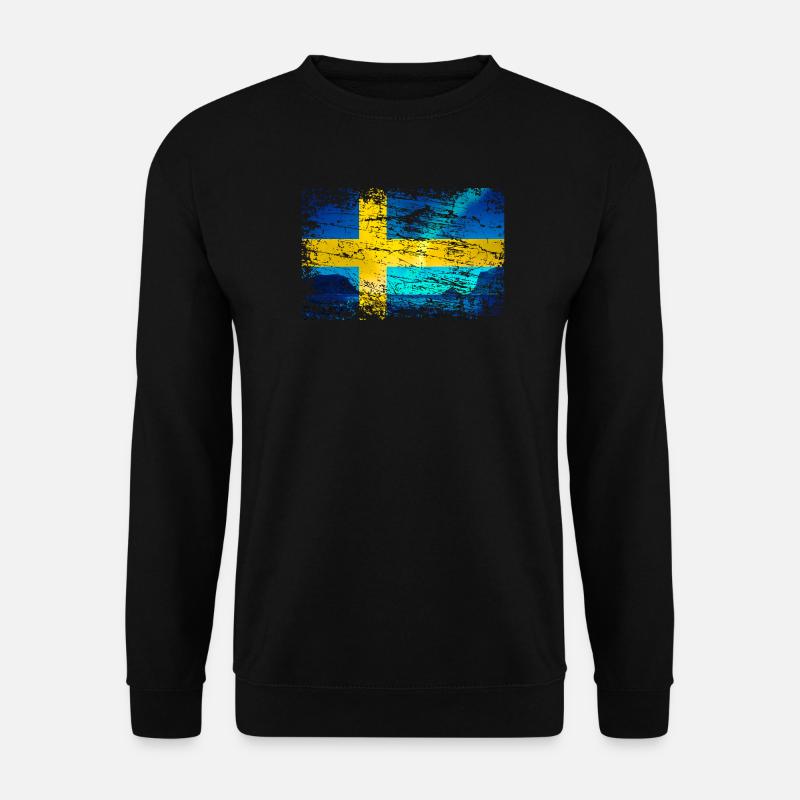 Schwedische Flagge mit Polarlicht im Vintage-Style - Unisex Pullover - Schwarz