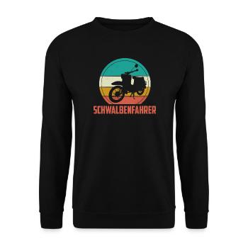 Schwalbe Moped Mofa DDR Schwalbenfahrer Geschenk - Unisex Pullover - Schwarz - Vorne - Alina (178cm) & Michal (187cm)