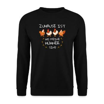 Zu Hause ist wo meine Hühner sind Spruch - Unisex Pullover - Schwarz - Vorne - Alina (178cm) & Michal (187cm)