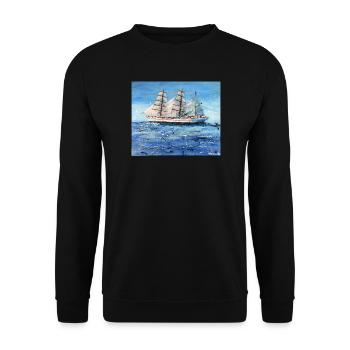 Gorch Fock Segelschiff auf stürmischem Meer - Unisex Pullover - Schwarz - Vorne - Alina (178cm) & Michal (187cm)
