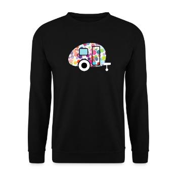 Wohnwagen Caravan Camping Kleckse Outdoor bunt - Unisex Pullover - Schwarz - Vorne - Alina (178cm) & Michal (187cm)