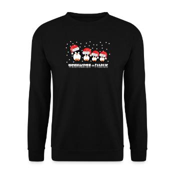 Weihnachten = Familie / X Mas / Pinguine / Schnee - Unisex Pullover - Schwarz - Vorne - Alina (178cm) & Michal (187cm)