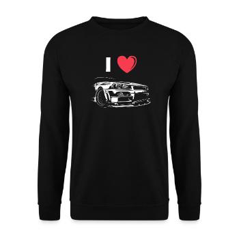 i love skyline auto tuning gtr heart Herz Liebe - Unisex Pullover - Schwarz - Vorne - Alina (178cm) & Michal (187cm)