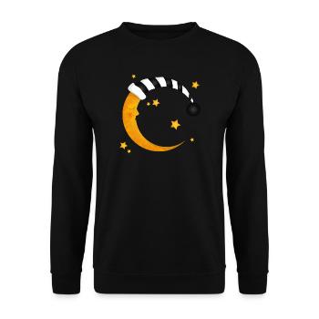 schlafender Mond mit gestreifter Schlafmütze - Unisex Pullover - Schwarz - Vorne - Alina (178cm) & Michal (187cm)