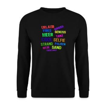 Urlaub Ferien Strand Auszeit Entspannen Palmen - Unisex Pullover - Schwarz - Vorne - Alina (178cm) & Michal (187cm)