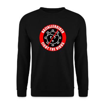 Naziallergiker - Fight the Virus - Warnhinweis - Unisex Pullover - Schwarz - Vorne - Alina (178cm) & Michal (187cm)